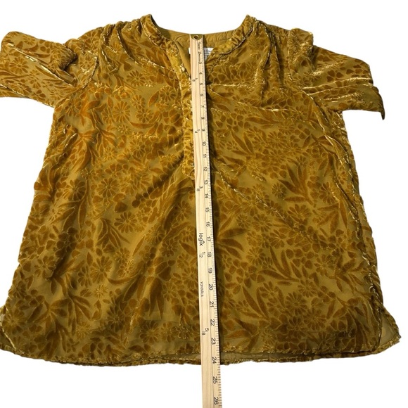 Coldwater Creek Mustard Yellow Velvet Burnout Blouse Size Small Floral Boho - Picture 15 of 16